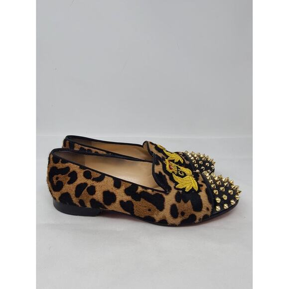 Christian Louboutin Leopard Spike Logo Printed Loafers 39.5 EU - Picture 6 of 10